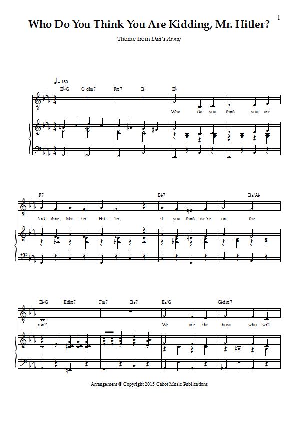 Bud Flanagan - Theme from Dad's Army (Who Do You Think You Are Kidding, Mr Hitler?) Piano / Vocal Sheet Music : Sample Image
