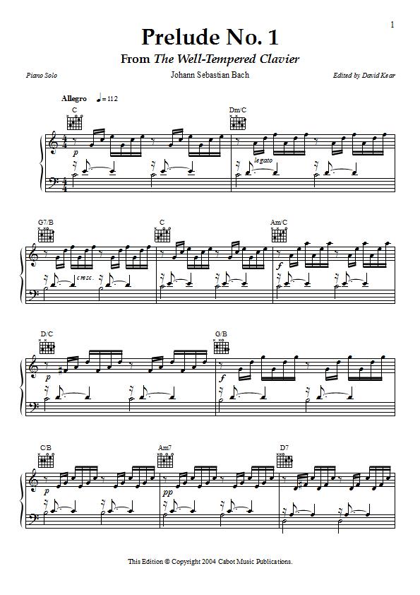 Bach - Prelude No. 1 From The Well-Tempered Clavier Piano Sheet Music - Sample Image