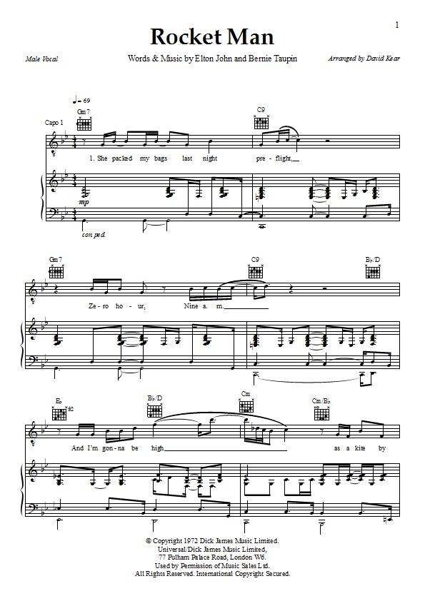 Elton John - Rocket Man Piano / Vocal Sheet Music : Sample Image